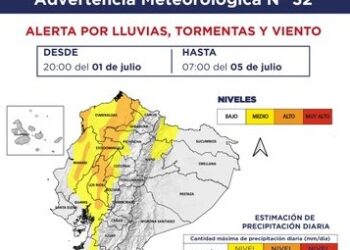 Inamhi prevé lluvias intensas en el norte de la Costa hasta el 5 de julio
